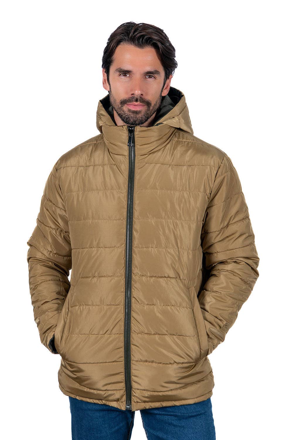 BLACK COTTON BURGUNDY OLIVE COTTON KHAKI CAMEL COTTON BLACK Men's Reversible Padded Durable Jacket for wholesale on Faire3