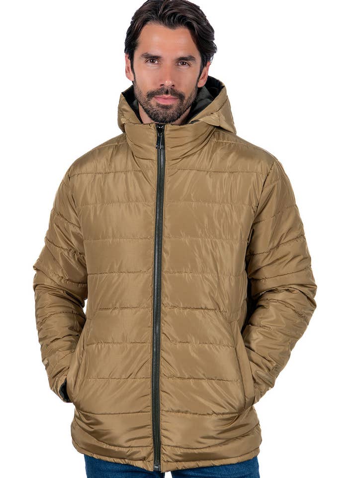 BLACK COTTON BURGUNDY OLIVE COTTON KHAKI CAMEL COTTON BLACK Men's Reversible Padded Durable Jacket for wholesale on Faire3