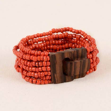 Pink House Imports - Wholesale Beaded Bracelet - Bali Glass Beads Bracelet with Mini Wood Buckle4