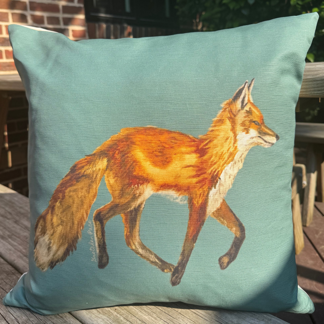 Goose and Willow - Wholesale Throw/Decorative Pillow - Throw Pillow - Fox on Green Linen Cotton2