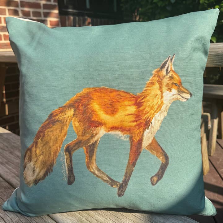 Goose and Willow - Wholesale Throw/Decorative Pillow - Throw Pillow - Fox on Green Linen Cotton2