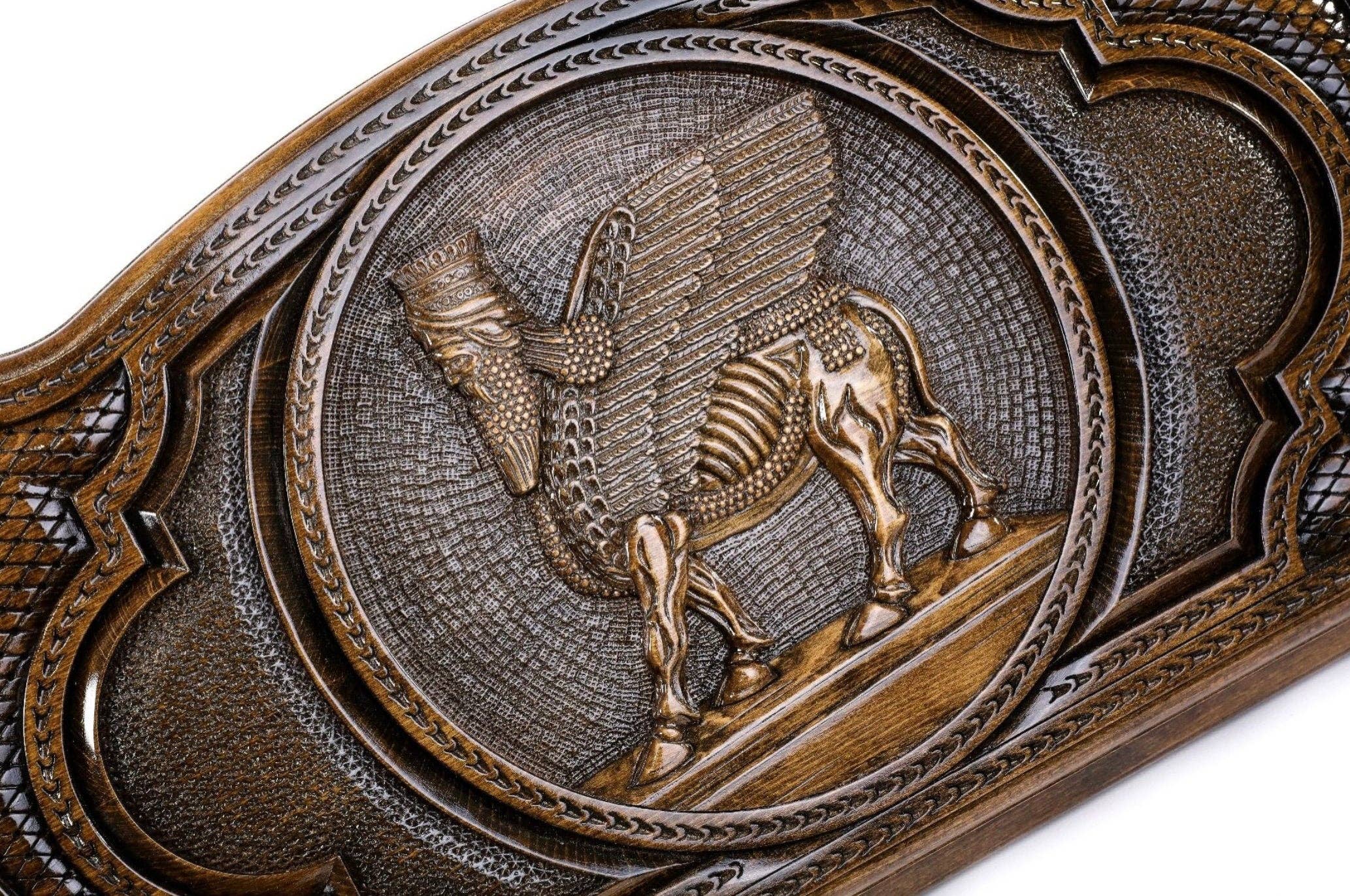 Hrachya Ohanyan - Wholesale Board Game - Assyrian coat of arms backgammon with copyrighted contour outline  24" x 24" x 2"3