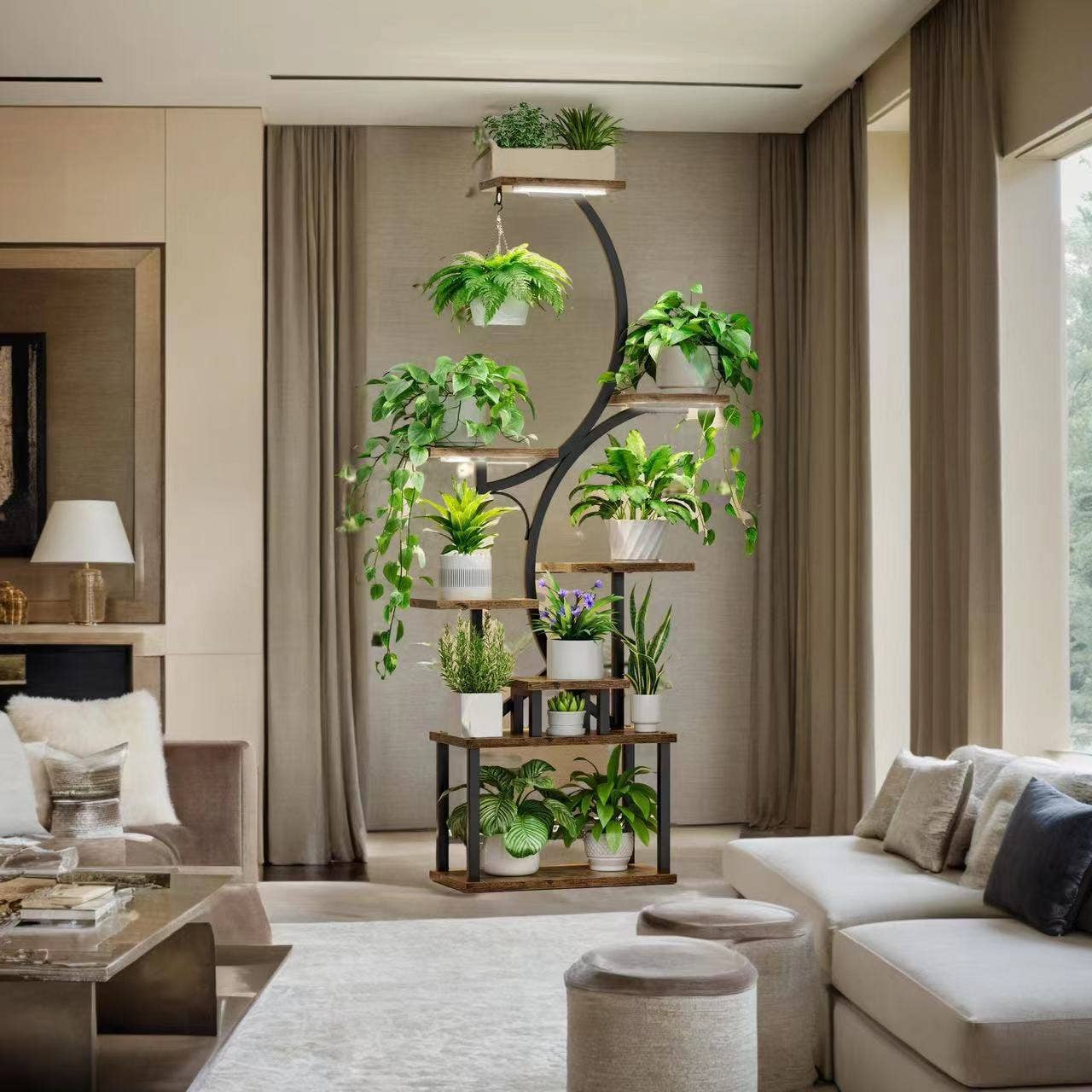 39F Inc. – Großhandel Blumentopfständer – 8-stufiger Pflanzenständer mit Wachstumslichtern, 155 cm hoch, Metall, Schwarz9