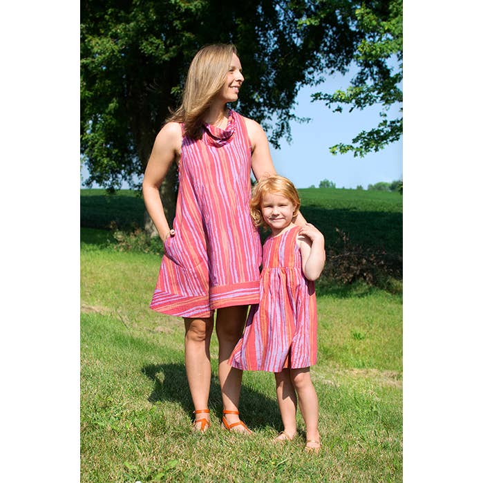 Global Mamas - Wholesale Dress - Women's - Eli Dress: Reeds - Melon-Organic1