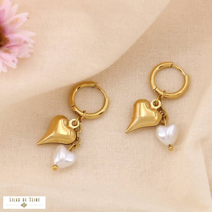 White Stainless steel heart mini-hoops 0325054 for wholesale on Faire