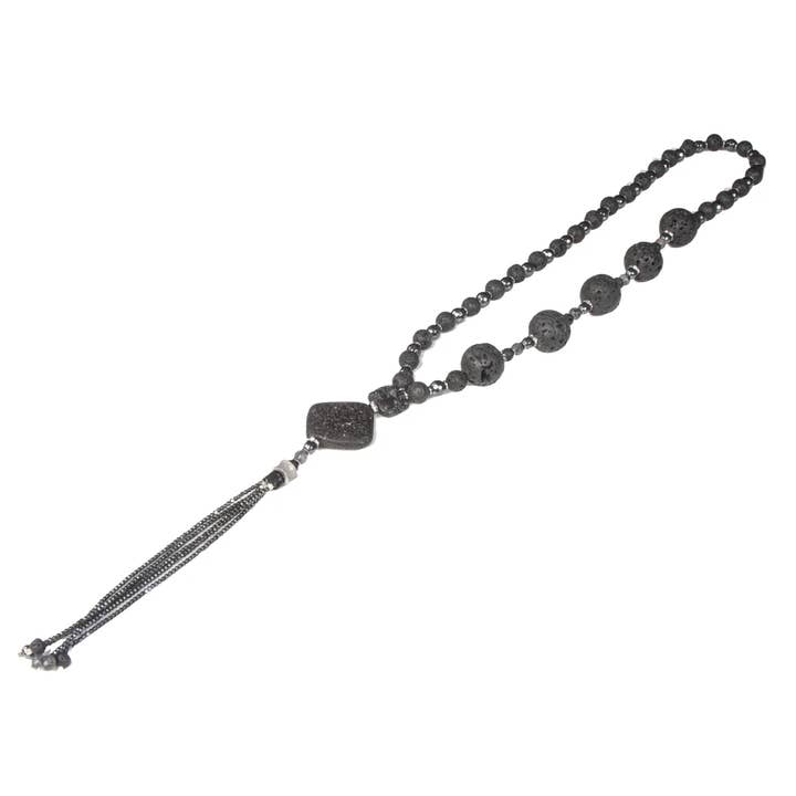 Colar de Contas de Pedra de Lava Negra com Acento de Drusa e Corrente por atacado de The Dark