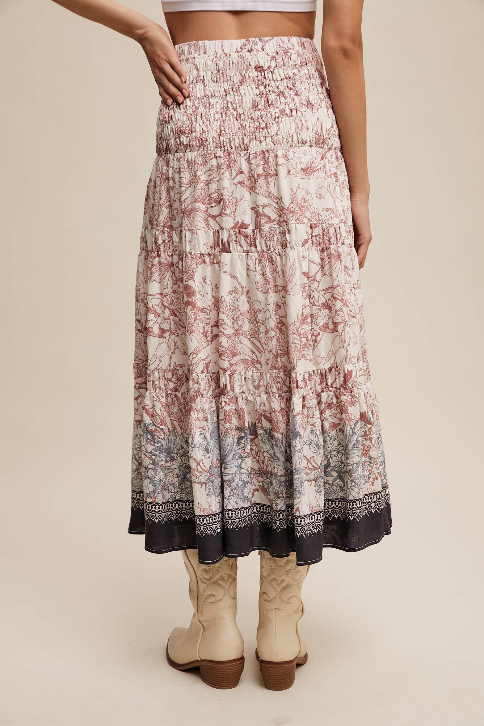 Listicle - Vente Jupe – femme - Jupe longue bohème convertible à smocks & robe bustier5