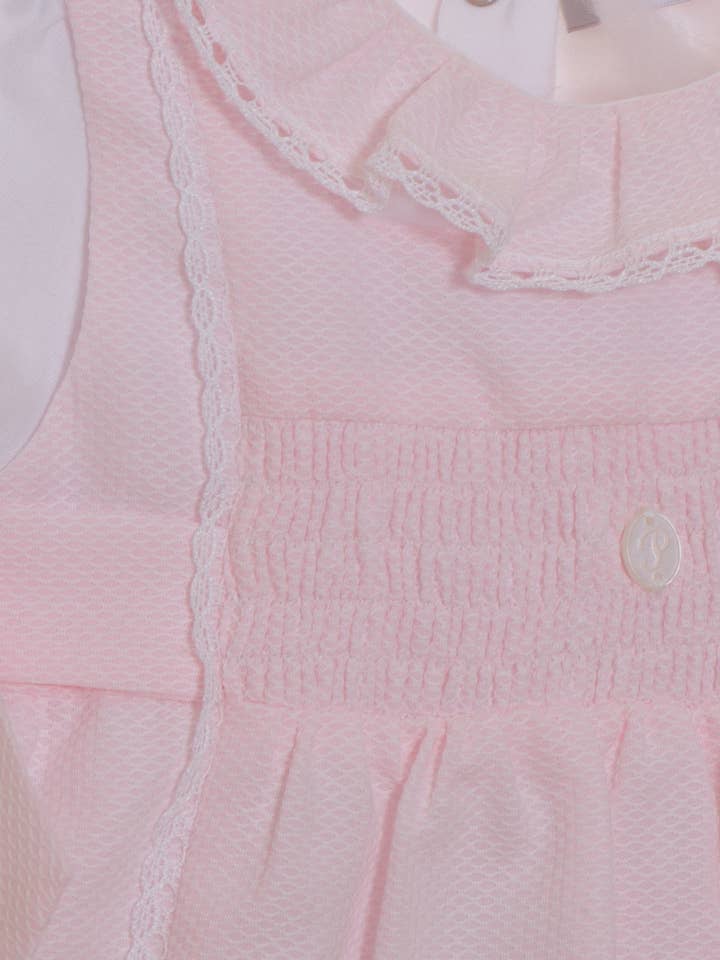 Patachou - Wholesale Bodysuit (footed) – Baby - Pink and white jumpsuit with bows2