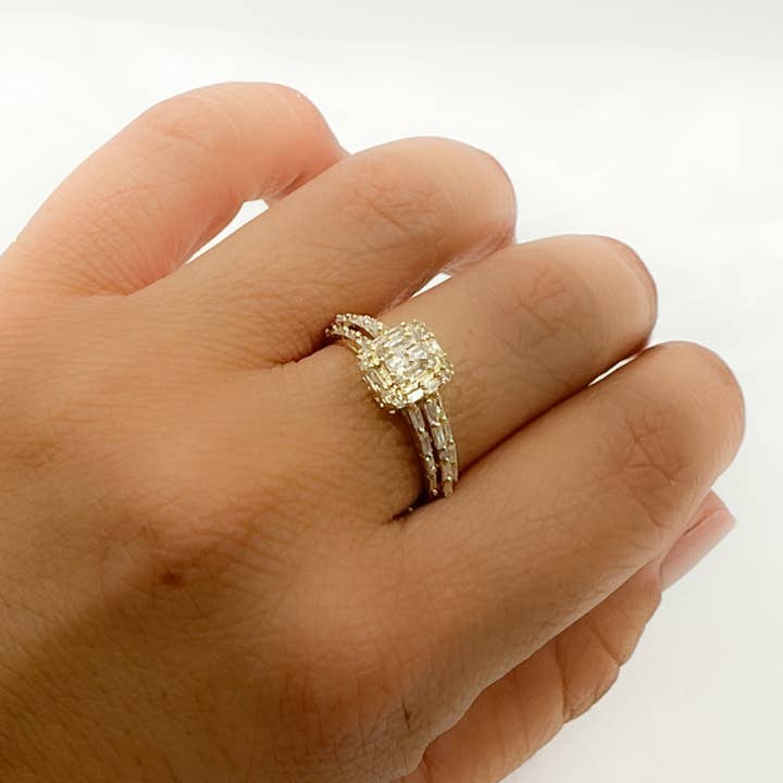 14k Solid Gold Diamond Rectangle Baguette Ring. TJ0003 for wholesale by Tresor Jewelry Inc.