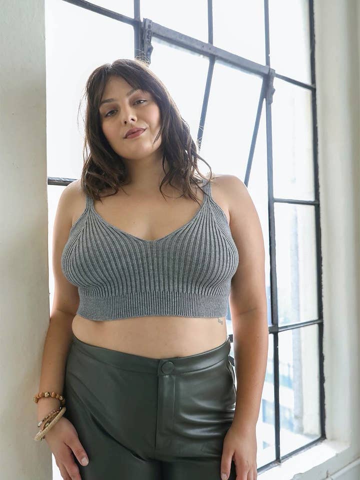 Leto Accessories - Wholesale Knit Top - Women's - Plus Size Contour Rib Knit Brami Lounge Top3