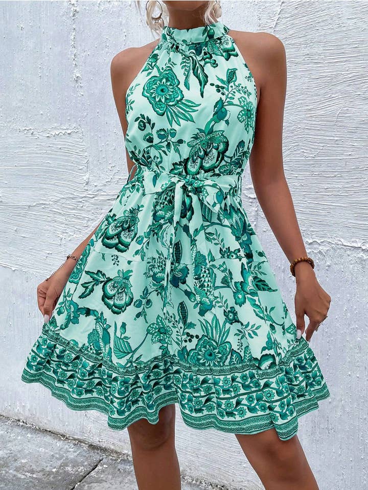 Wholesalesir - Wholesale Dress - Women's - Floral Neck Tied Dress