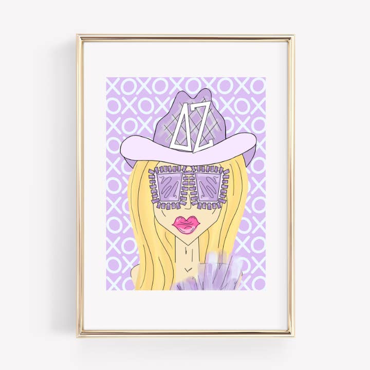 Delta Zeta - CUSTOMIZABLE Purple Funky Cowgirl - PRINT for wholesale by Made By Marissa Art