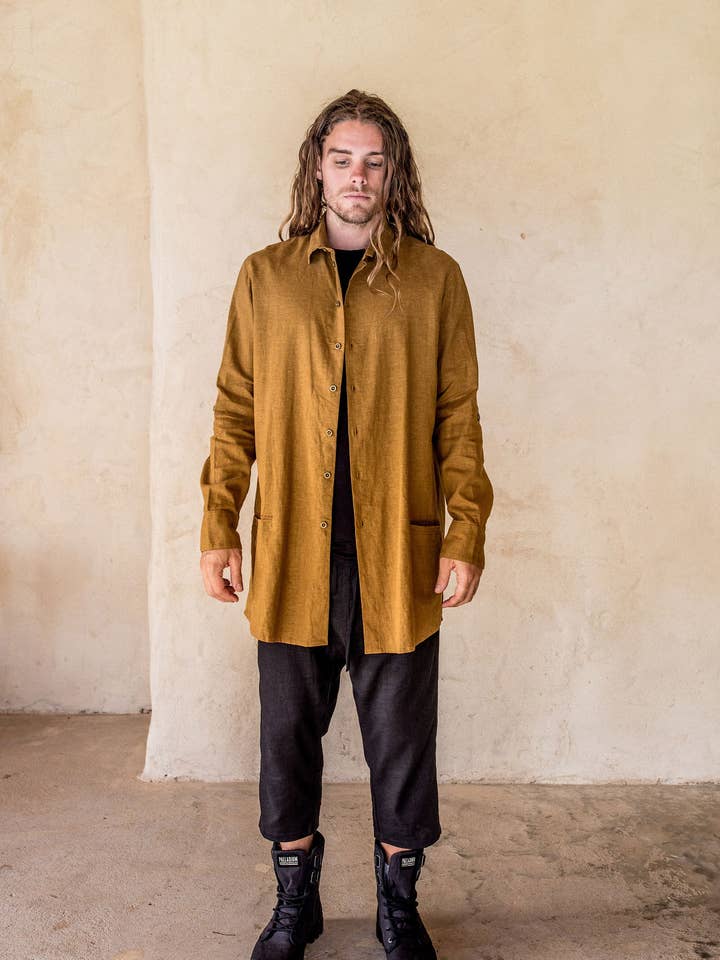 Axial linnen hemd - Tumeric voor wholesale door IDIS