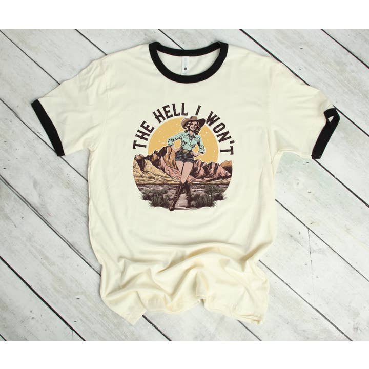 Hank & Scoot - Wholesale Screen Printed T-Shirt - Women's - The Hell I Wont- Ringer Tee