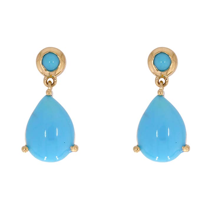 CE96805TQ8X6. 14K Solid Gold Turquoise Drop Dangle Earrings for wholesale by Tresor Jewelry Inc.