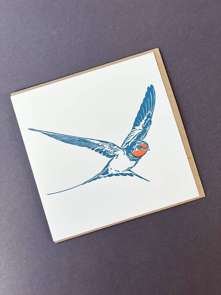 Swallow Letterpress Card for wholesale by Penguin Ink