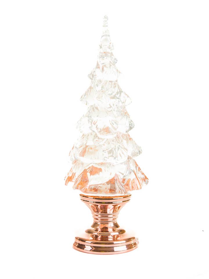 Bronze LED Christmas Tree Snow Globe with Swirling Glitter for wholesale by Starlight Collection