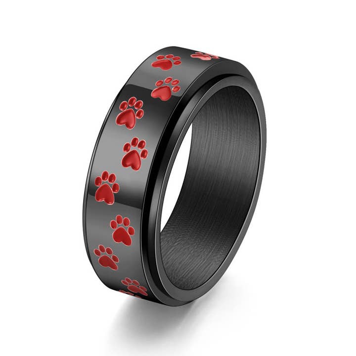 Perimade & Co. LLC - Wholesale Band/stacked ring - Dog Paw Anxiety Fidget Spinner Band Ring in Stainless Steel3