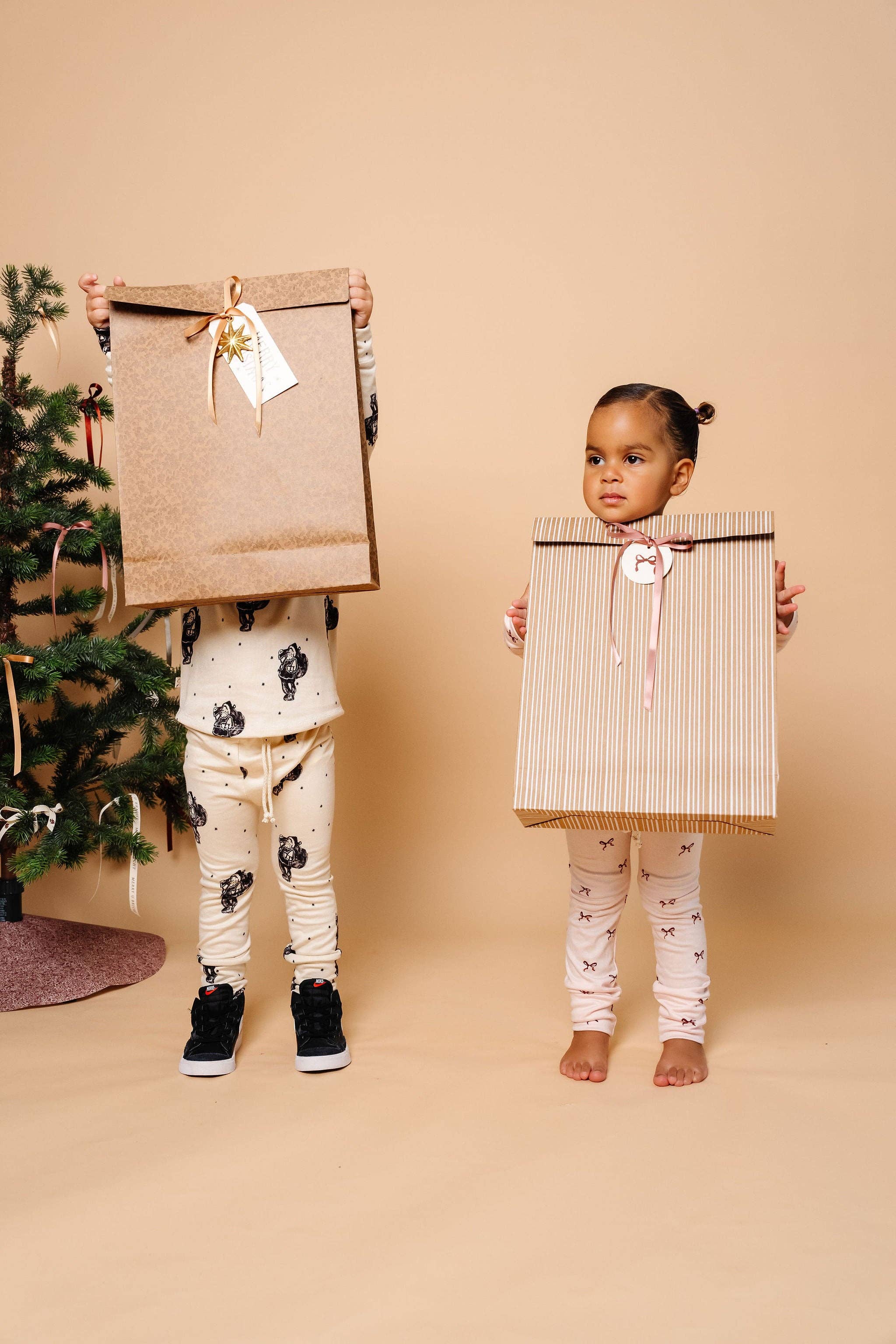 Parcel Paper - Wholesale Gift Bag Set/Pack - 'Floret' Kraft Gift Bags with Ribbon -- Set of 62