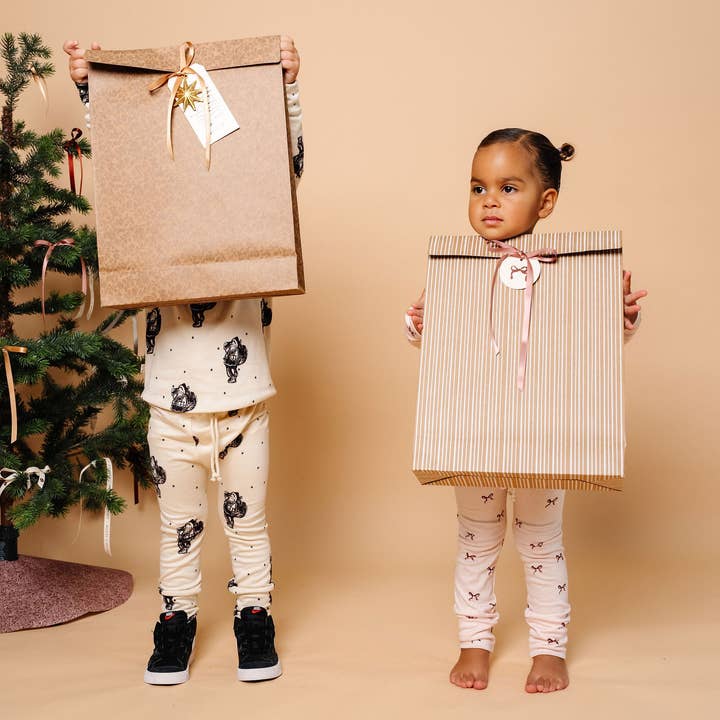 Parcel Paper - Wholesale Gift Bag Set/Pack - 'Floret' Kraft Gift Bags with Ribbon -- Set of 62