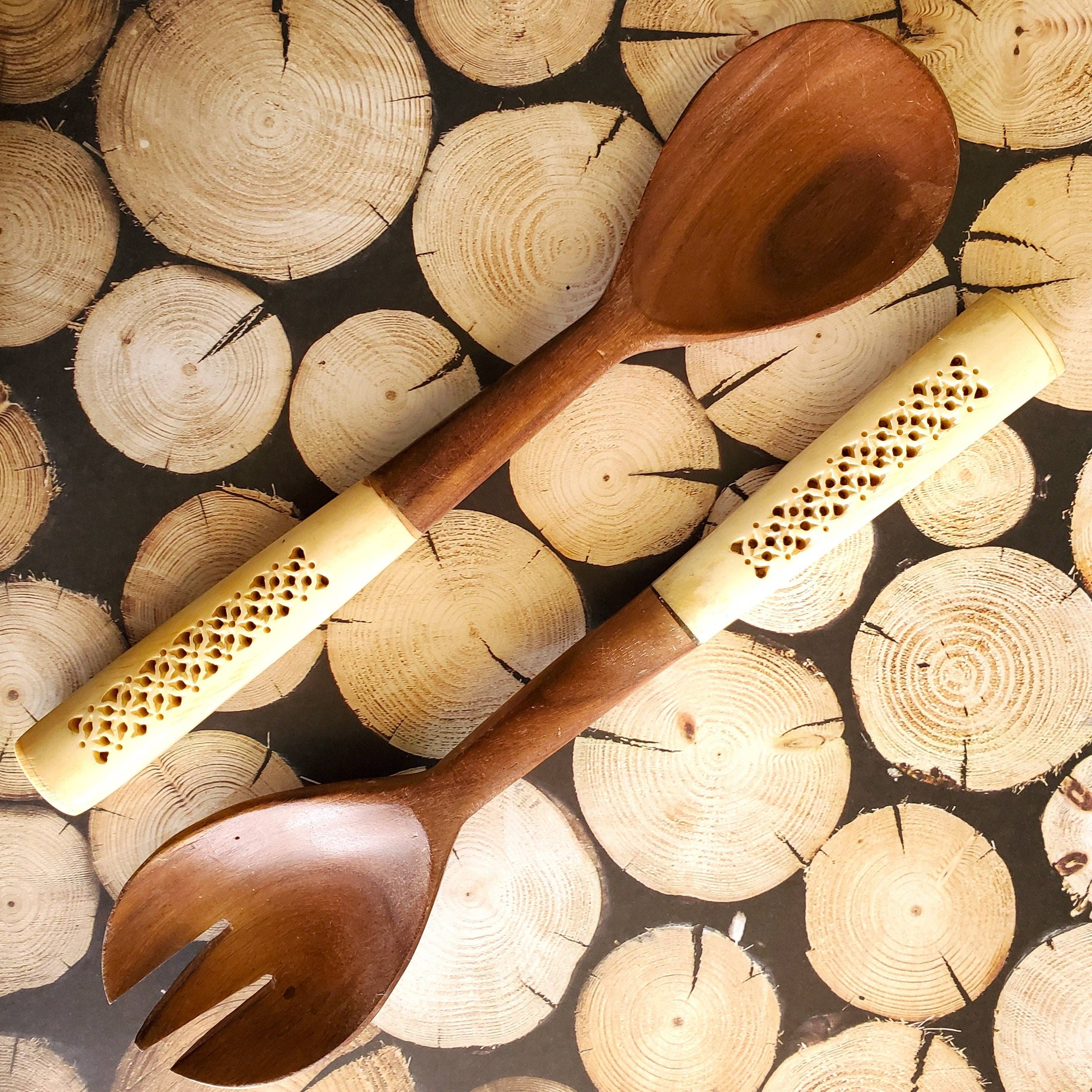 Gibb & Daan - Wholesale Serveergerei - Saladebestek van hout - Set met uitgesneden serveerlepels9