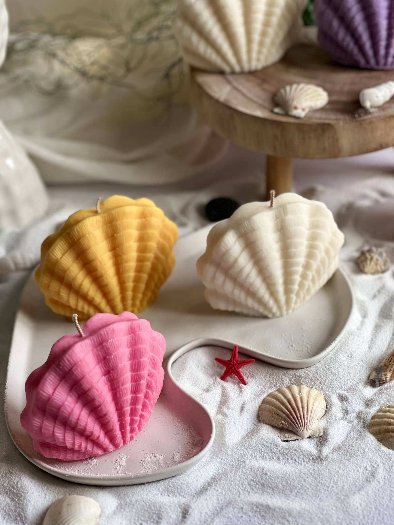 Maison Bohiti – Engroshandel Gavelys – Store Sea Shell-stearinlys Søjlelys Sommerlys Sojavoks9