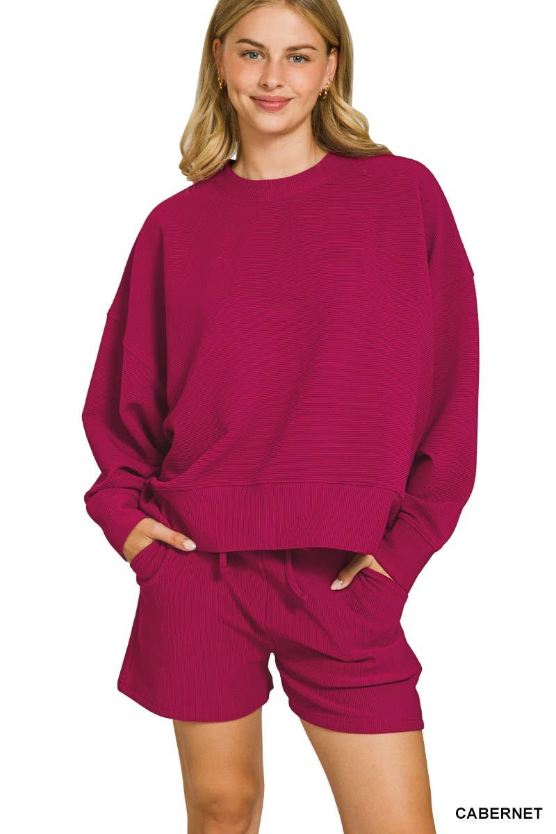 Vanilla Monkey - Wholesale Lounge Set - Women's - Ribbed Round Neck Pullover And Shorts Set1