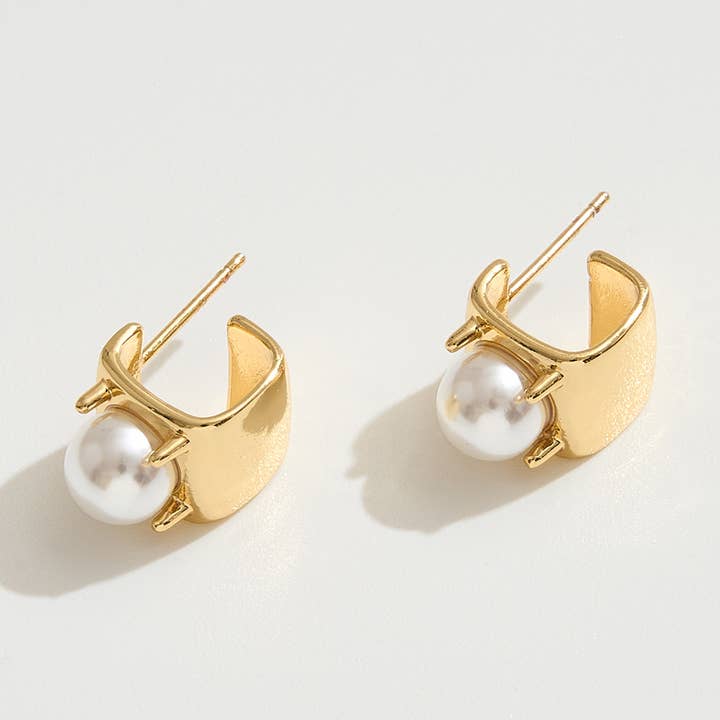 Sensibling Corp. - Vente Clous d'oreille - Boucles d'oreilles géométriques avec perles accentuées en or 14K plaqué0