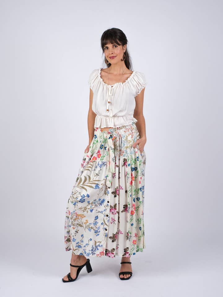 Floral Serenity Patchwork Summer Skirt for wholesale by Sacred Threads