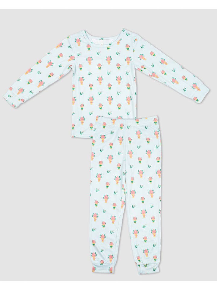 The Royal Standard - Wholesale Sleepwear set – Kids - Kid's Love Blooms Here Long Sleeve Pajamas White/Multi Set of 2 -Asst.3