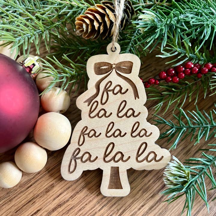 Rustic Raleigh - Wholesale Ornament - Dainty Preppy Bow Fa La La Holiday Cute Christmas Ornament