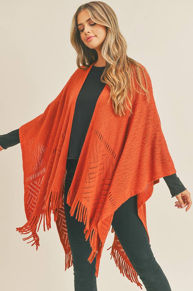 Hana - Wholesale Cardigan - Dames - Visgraat gebreide franje Ruana23