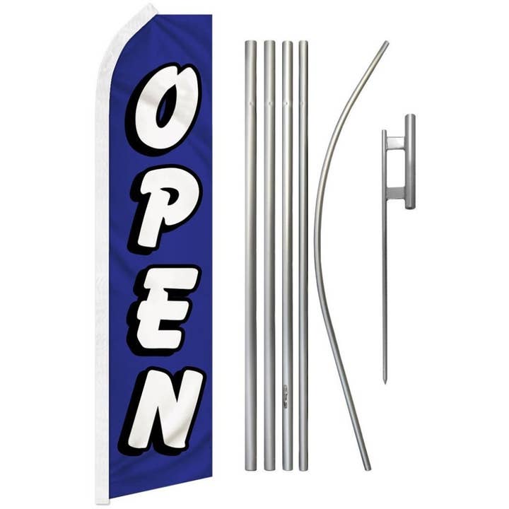 Åben (Blå & Hvid) Super Flag & Stang Sæt for engroshandel hos Flags Importer