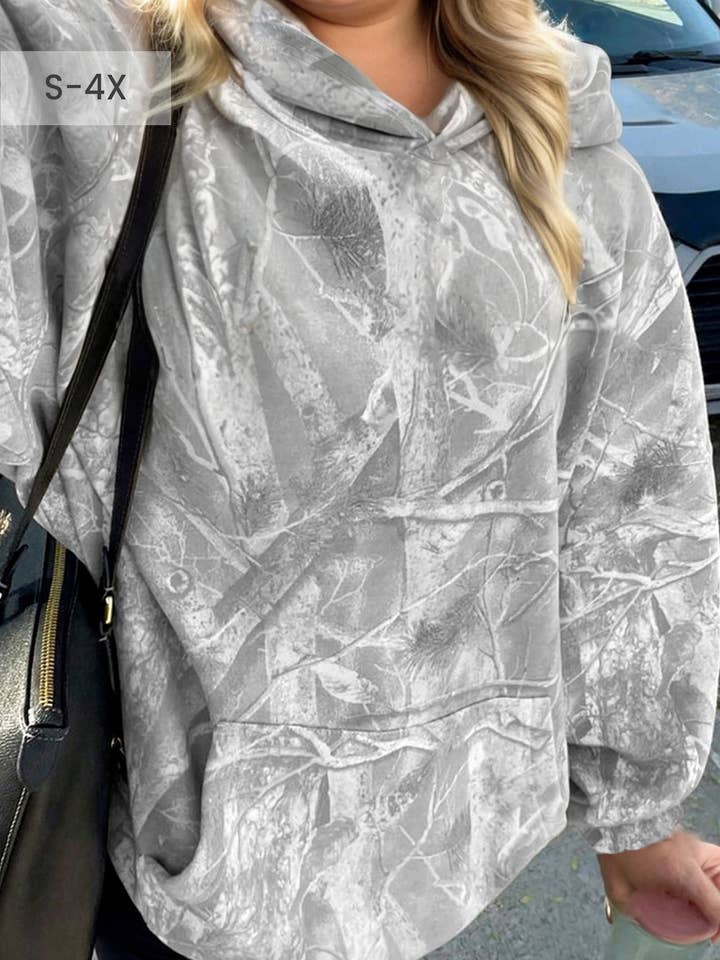 Sudadera deportiva con capucha de talla grande y estampado de camuflaje en el bosque (S-4X) para venta al por mayor de 66DISCO