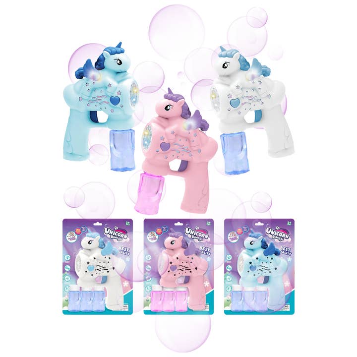 Cap Zone - Wholesale Bubble Wand - Kids - Unicorn Pony LED Light-Up Noise Making Bubble Gun