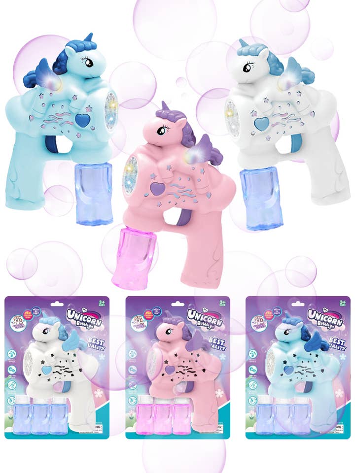 Unicorn Pony LED Light-Up Noise Making Bubble Gun for wholesale by Cap Zone