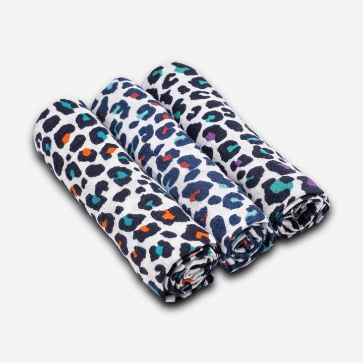 PACK DE 3 MUSLINAS ESTAMPADO LEOPARDO - para bebés de más de 5 meses para venta al por mayor de Etta Loves UK