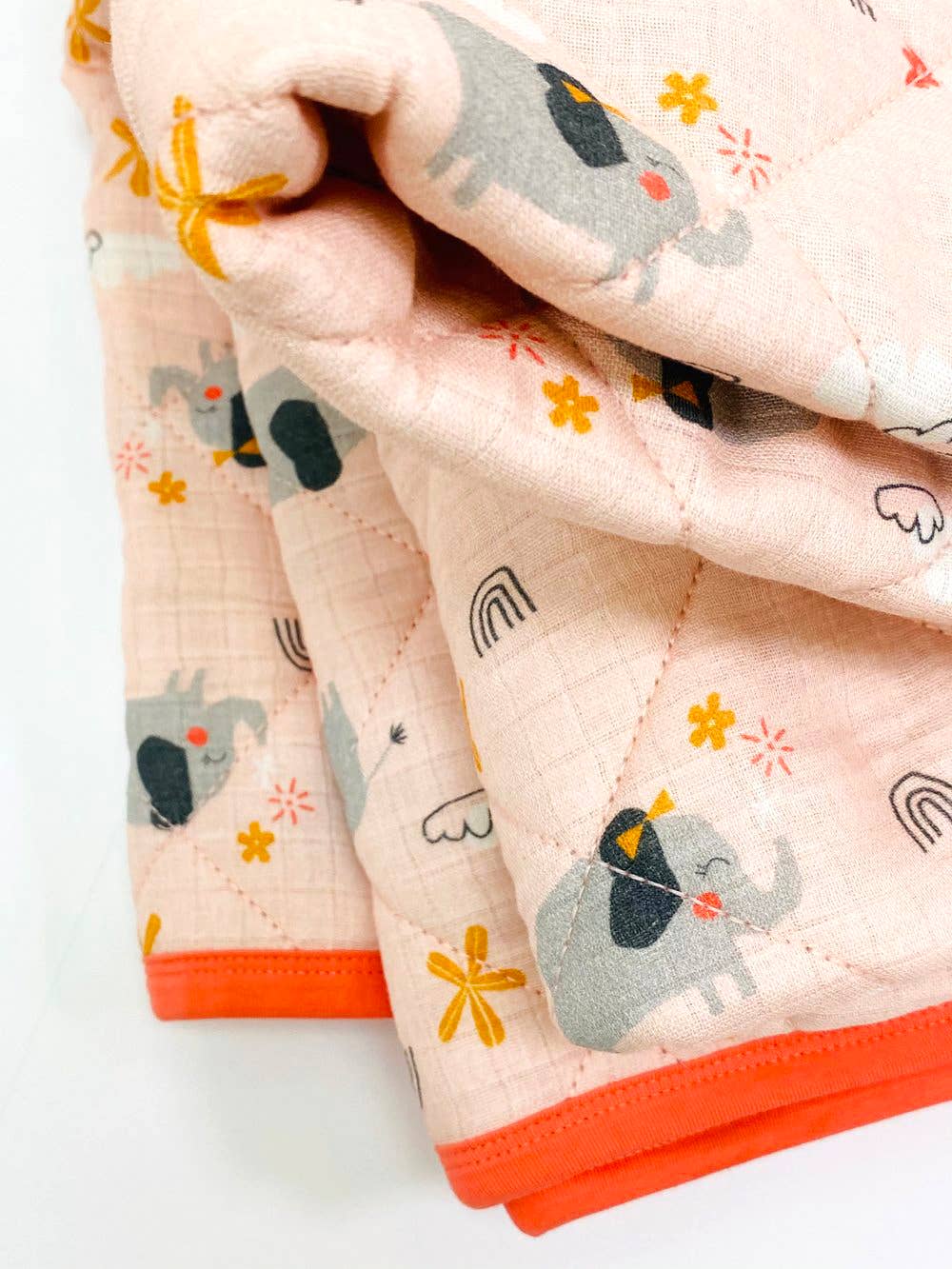 Viverano Organics - Wholesale Bedding Blanket - Kids & Baby - Elephant Reversible Baby Quilted Blanket (Organic Muslin)2