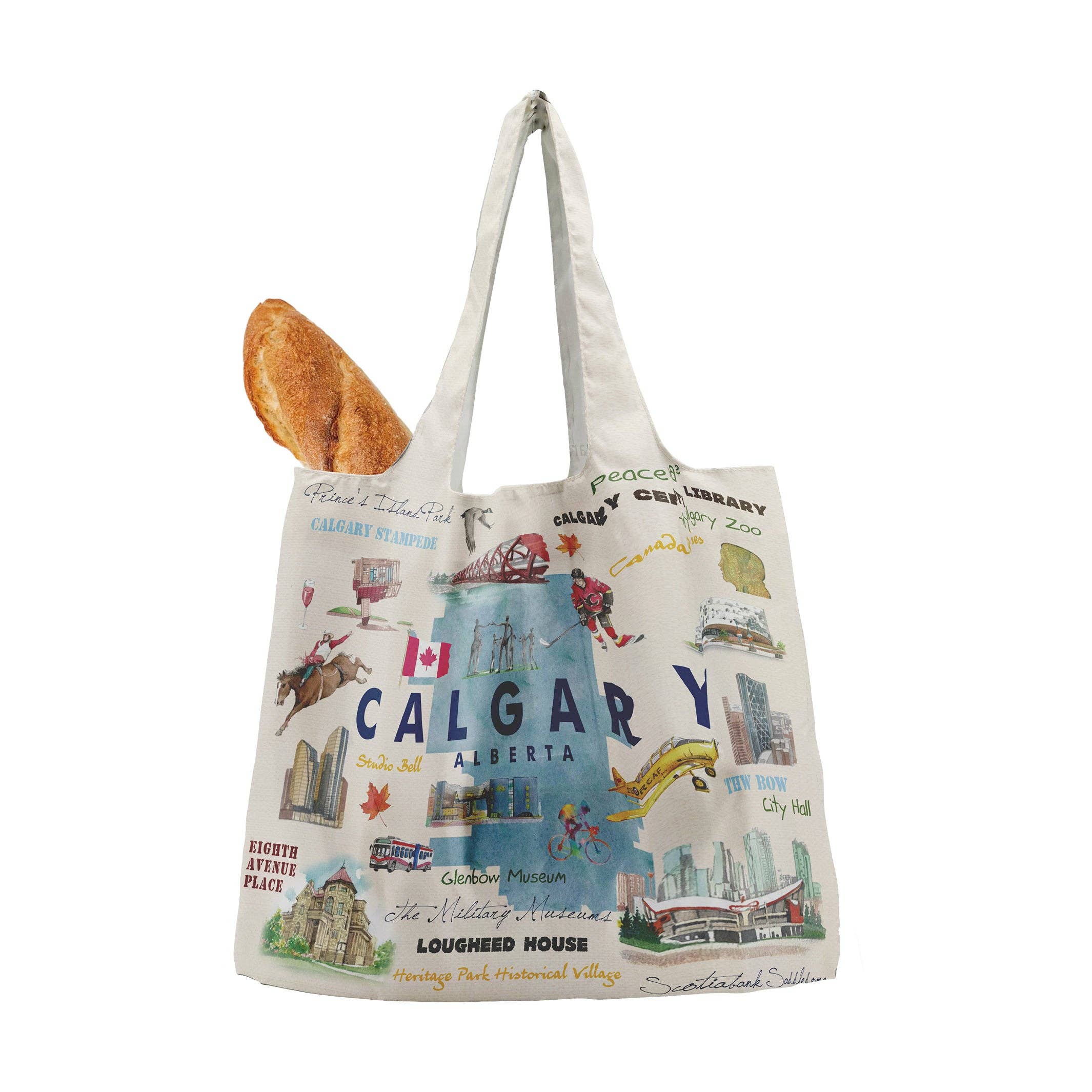 Northern Icons Canada – Großhandel Tragetasche – Unisex – Faltbare Canvas-Tragetasche Calgary Alberta – Illustrierte kanadische Stadt-Reisetasche0
