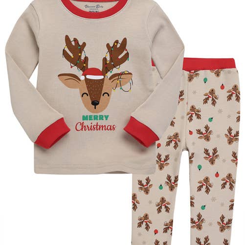Pijamas de algodón de Navidad con renos y manga larga para venta al por mayor de Vaenait Baby