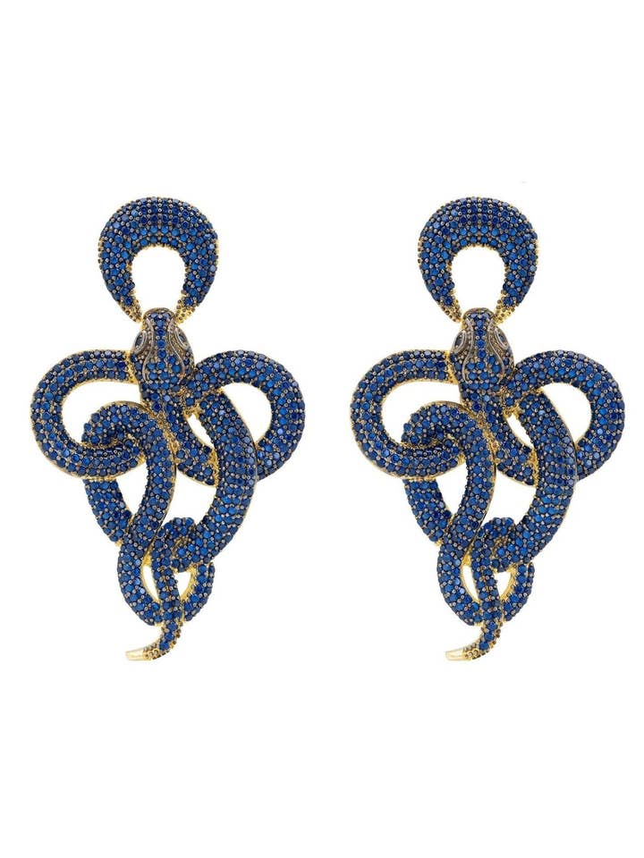 Viper Snake Drop Earrings Gold Sapphire for wholesale by Latelita