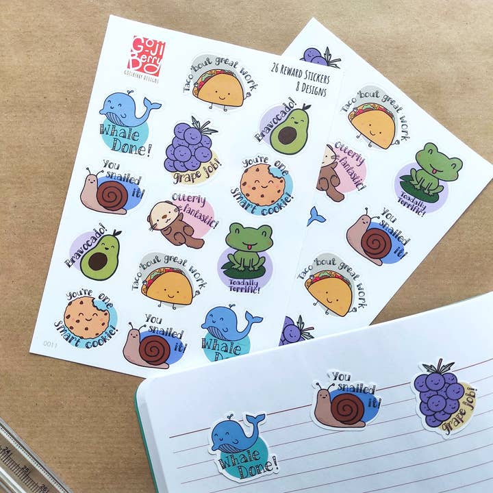 Teacher Reward Stickers No.1 - Food & Animals for wholesale by GojiBerry Designs