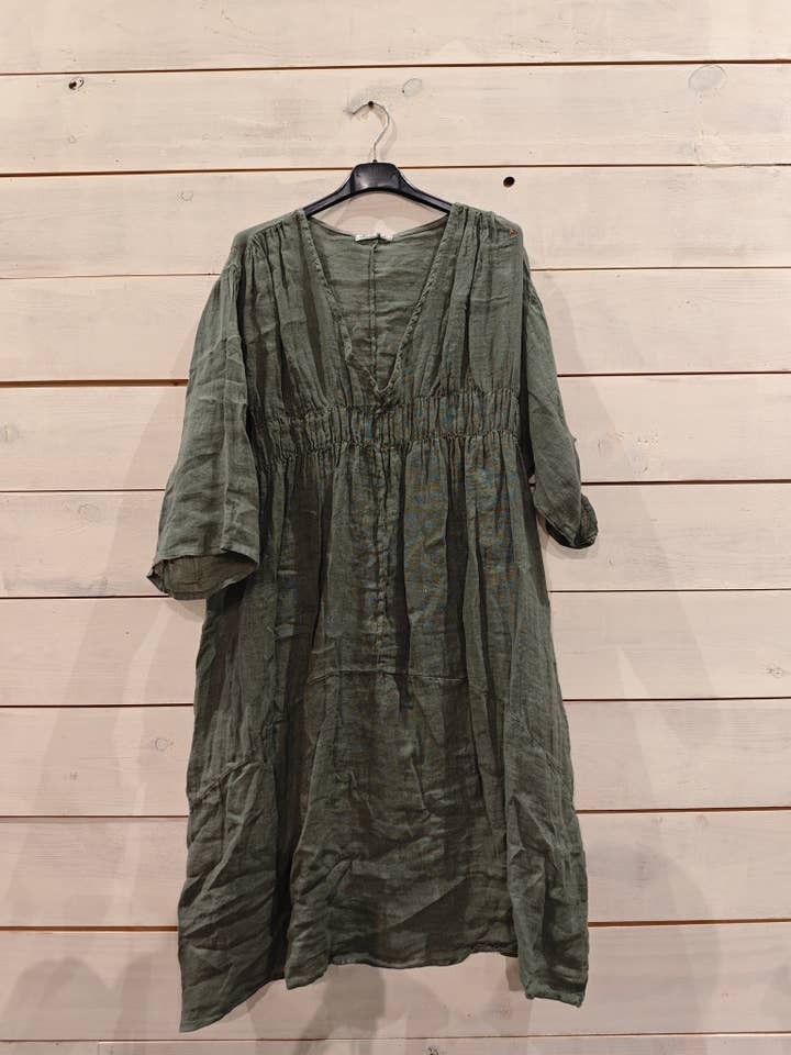 REF 25731 100% LINEN ELASTIC WAIST DRESS for wholesale by Linos y Textiles