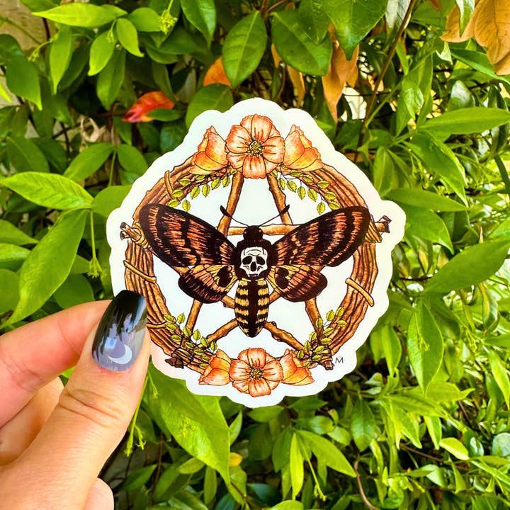 NOMAD Moon Magic - Wholesale Sticker - Handmade Witchy Death Moth Pentagram Sticker, Fall Aesthetic