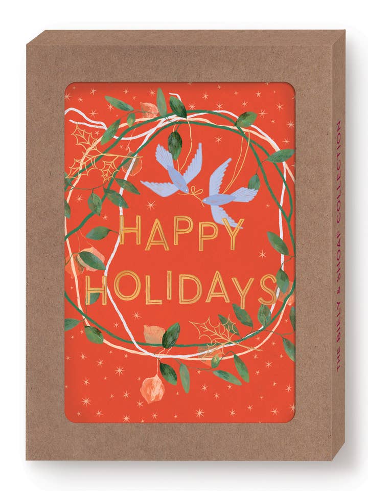 Wreath Happy Holidays Boxed Holiday Cards - Set of 10 for wholesale by Biely & Shoaf
