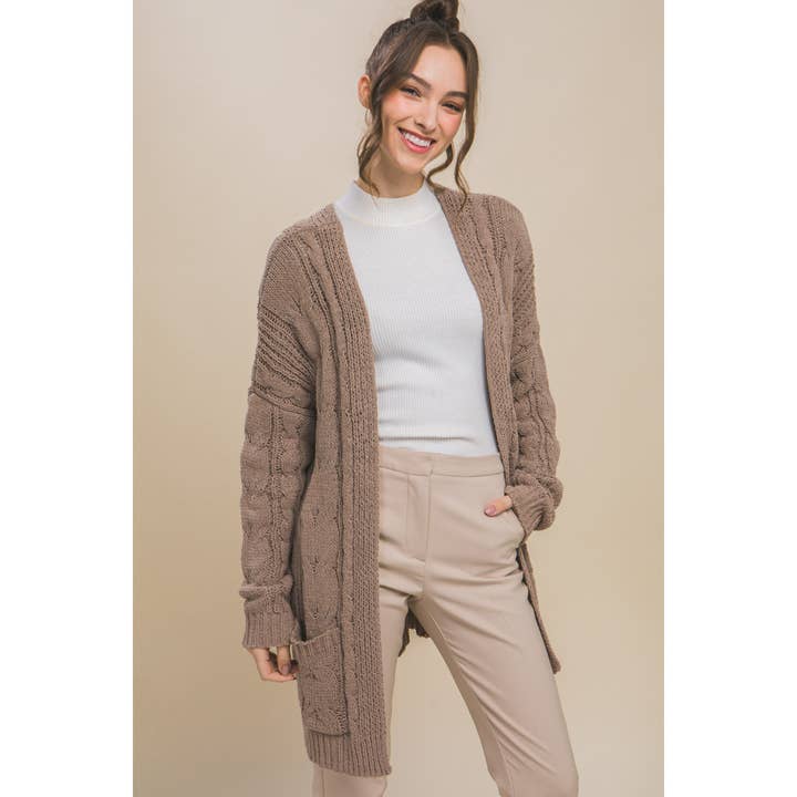 Apolline – wholesale Cardigan – Women’s – Chenille Cable Knit Oversized Open Front Cardigan