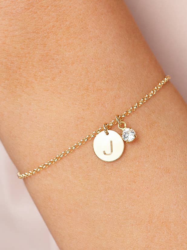 Gold Initial Bracelet Gold Letter Bracelet Engraved Bracelet for wholesale by Monday Monarch | Necklaces, Earrings & Bracelets