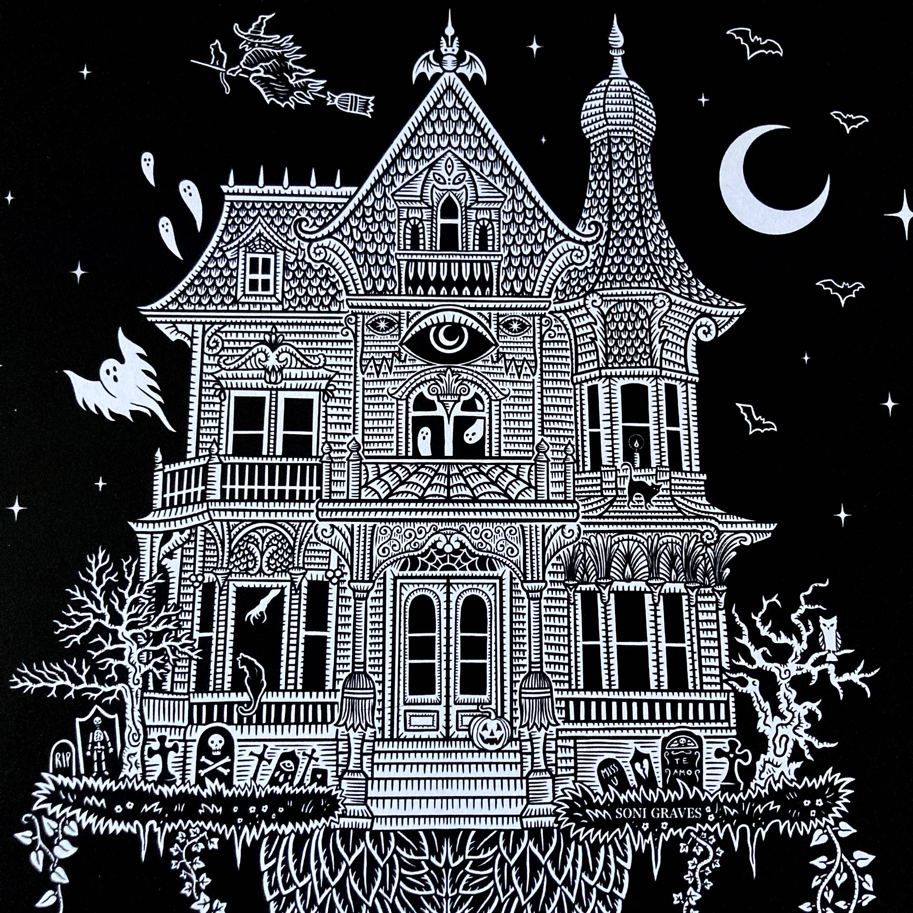 Soni Graves - Wholesale Art Print - Haunted Witch House Print, Letter Size, Spooky Whimsical2