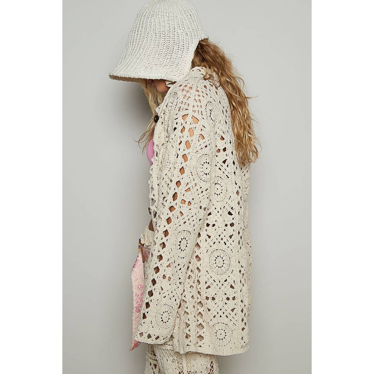 Pol Clothing - Vente Chemise à col boutonné – femme - Chemise boutonnée surdimensionnée en crochet uni8