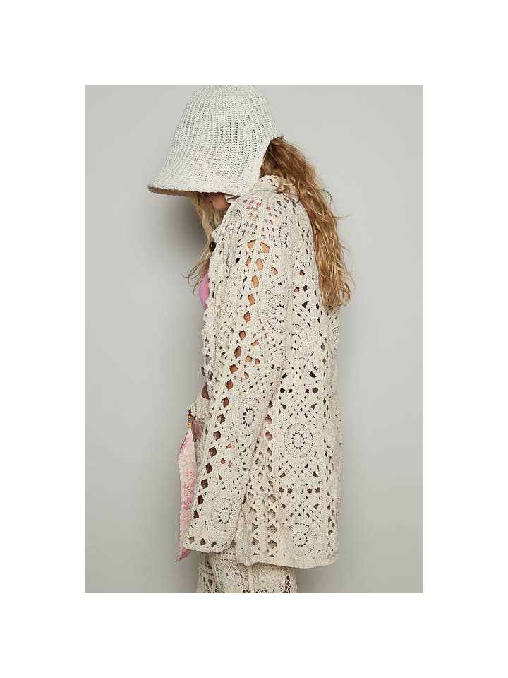 Pol Clothing - Wholesale Button Down Shirt - Women's - Oversize solid crochet button down shirt8